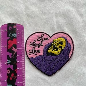 Grim Reaper “life laugh love” pink heart iron on patch